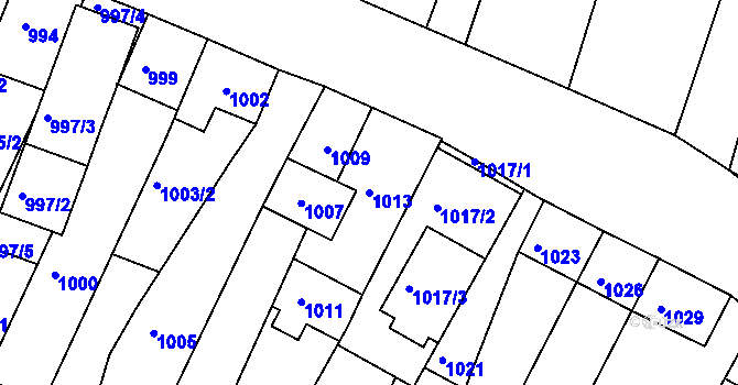 Parcela st. 1013 v KÚ Hluk, Katastrální mapa