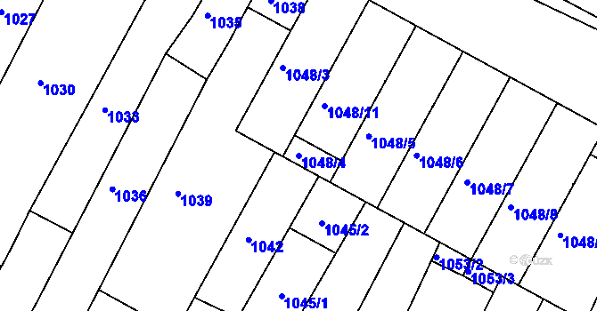 Parcela st. 1048/4 v KÚ Hluk, Katastrální mapa