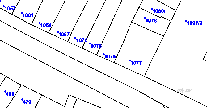 Parcela st. 1076 v KÚ Hluk, Katastrální mapa