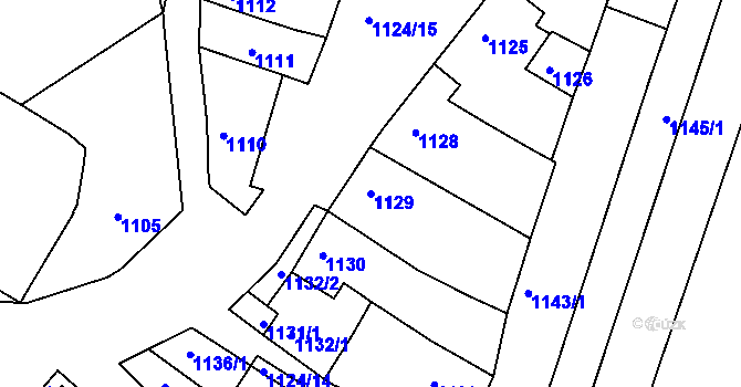 Parcela st. 1129 v KÚ Hluk, Katastrální mapa