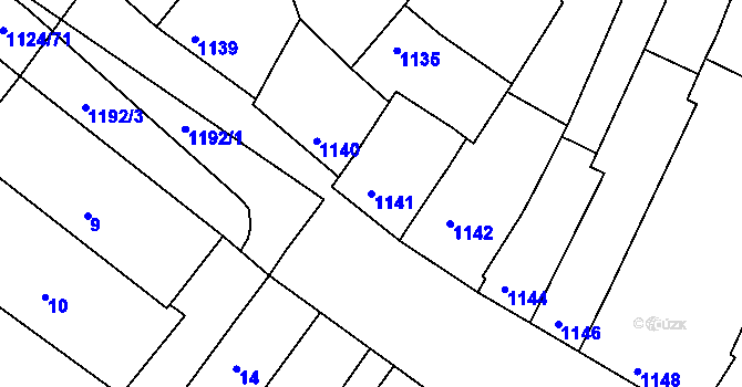 Parcela st. 1141 v KÚ Hluk, Katastrální mapa