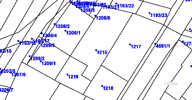 Parcela st. 1215 v KÚ Hluk, Katastrální mapa