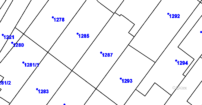 Parcela st. 1287 v KÚ Hluk, Katastrální mapa
