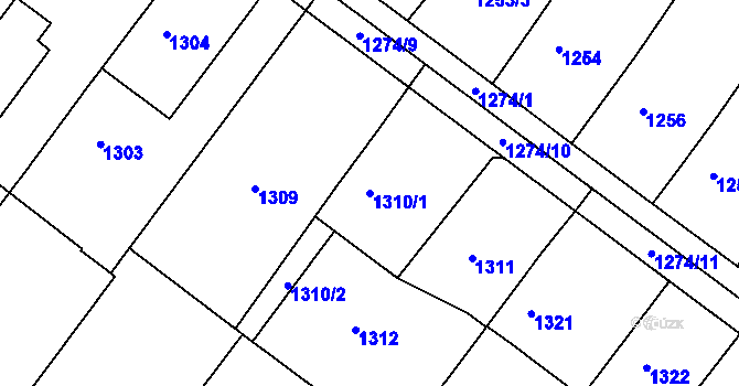 Parcela st. 1310/1 v KÚ Hluk, Katastrální mapa