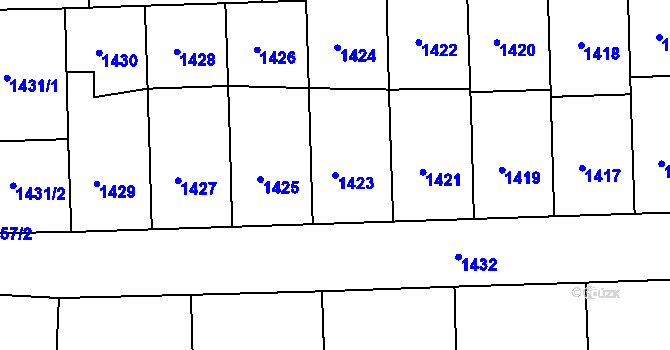 Parcela st. 1423 v KÚ Hluk, Katastrální mapa