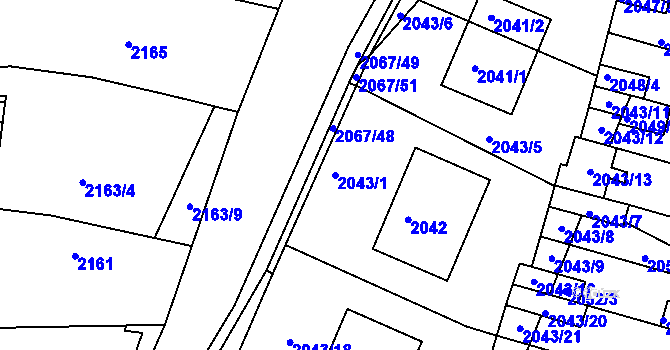 Parcela st. 2043/1 v KÚ Hluk, Katastrální mapa