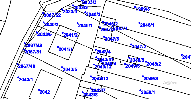 Parcela st. 2048/4 v KÚ Hluk, Katastrální mapa