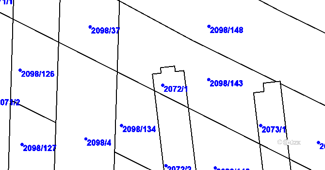 Parcela st. 2072/1 v KÚ Hluk, Katastrální mapa