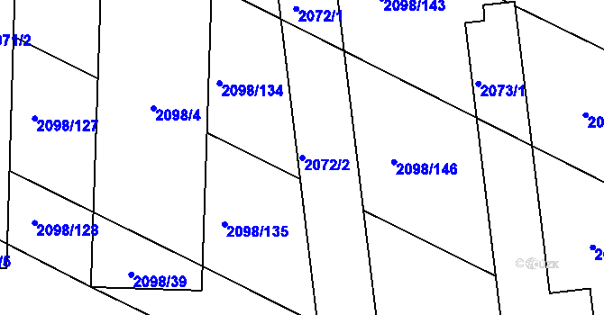 Parcela st. 2072/2 v KÚ Hluk, Katastrální mapa