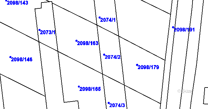 Parcela st. 2074/2 v KÚ Hluk, Katastrální mapa