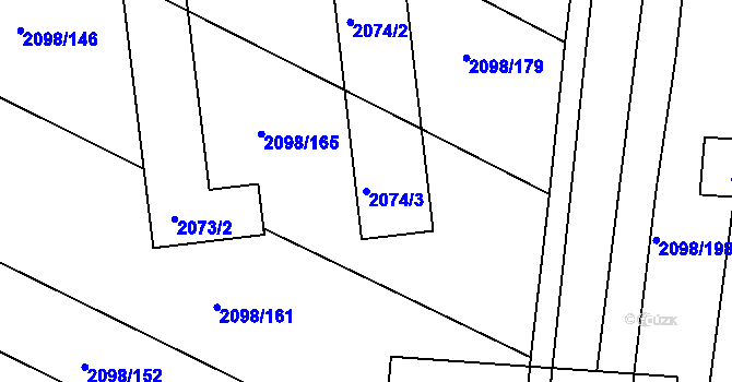 Parcela st. 2074/3 v KÚ Hluk, Katastrální mapa