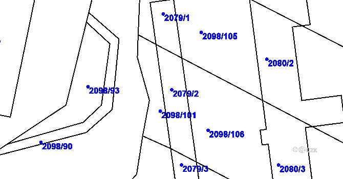 Parcela st. 2079/2 v KÚ Hluk, Katastrální mapa
