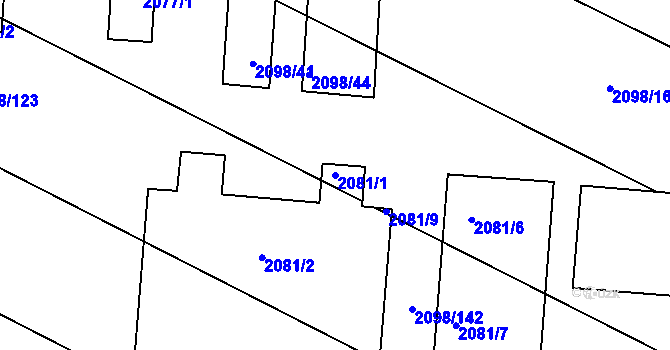 Parcela st. 2081/1 v KÚ Hluk, Katastrální mapa
