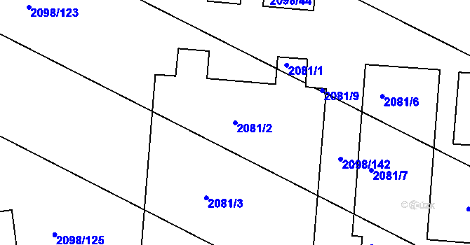 Parcela st. 2081/2 v KÚ Hluk, Katastrální mapa