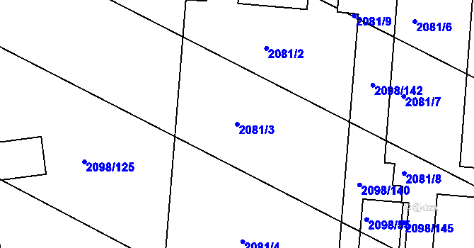 Parcela st. 2081/3 v KÚ Hluk, Katastrální mapa