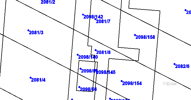 Parcela st. 2081/8 v KÚ Hluk, Katastrální mapa