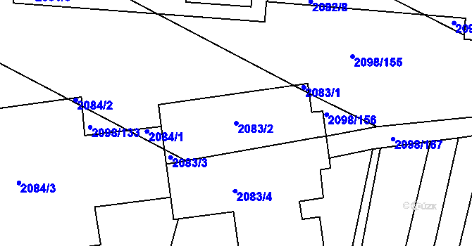 Parcela st. 2083/2 v KÚ Hluk, Katastrální mapa