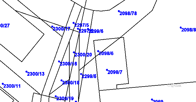 Parcela st. 2098/6 v KÚ Hluk, Katastrální mapa