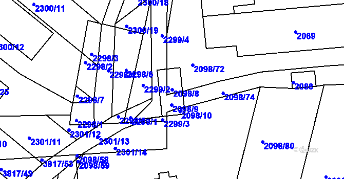 Parcela st. 2098/8 v KÚ Hluk, Katastrální mapa