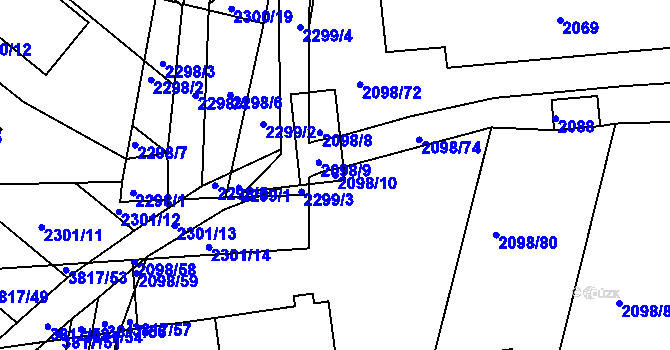 Parcela st. 2098/10 v KÚ Hluk, Katastrální mapa
