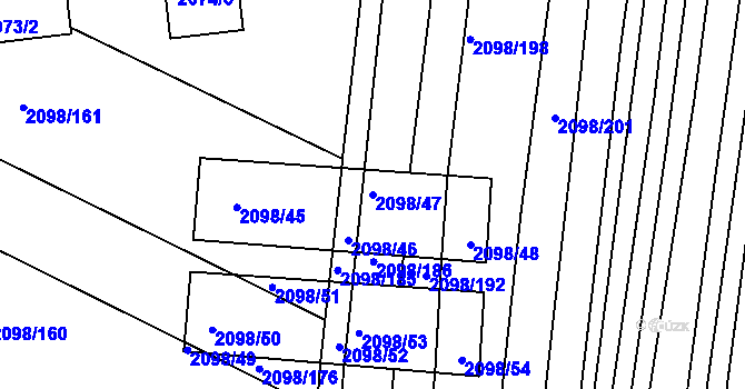 Parcela st. 2098/47 v KÚ Hluk, Katastrální mapa