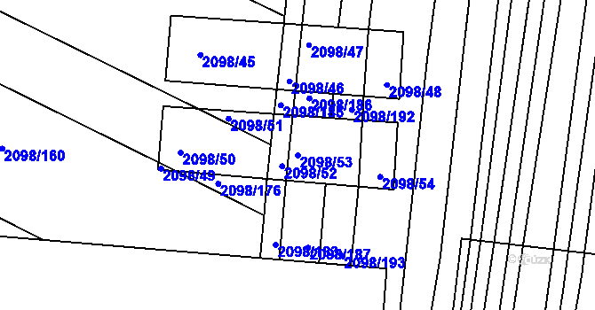 Parcela st. 2098/53 v KÚ Hluk, Katastrální mapa