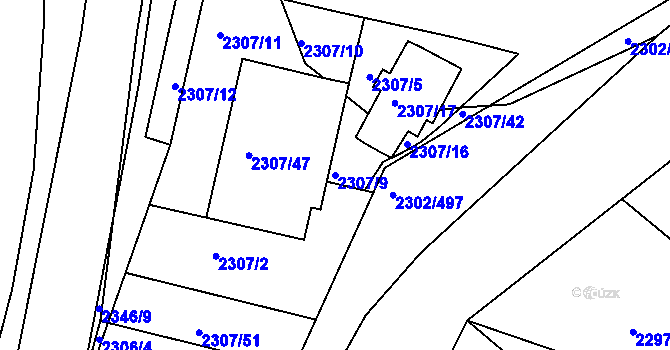 Parcela st. 2307/9 v KÚ Hluk, Katastrální mapa