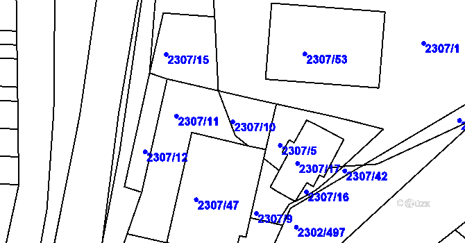 Parcela st. 2307/10 v KÚ Hluk, Katastrální mapa