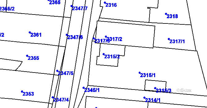Parcela st. 2315/2 v KÚ Hluk, Katastrální mapa