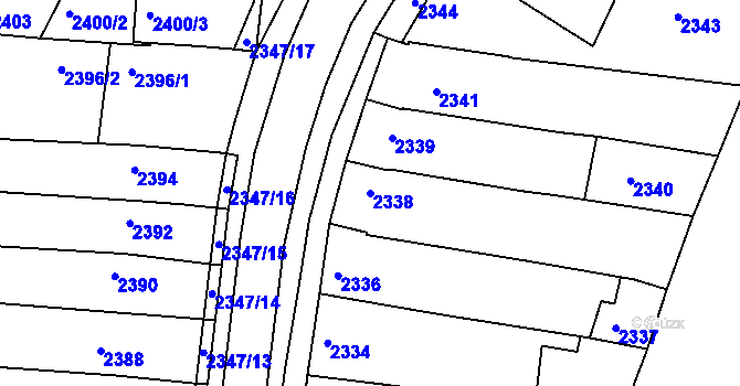 Parcela st. 2338 v KÚ Hluk, Katastrální mapa