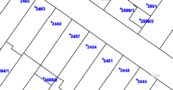 Parcela st. 2454 v KÚ Hluk, Katastrální mapa