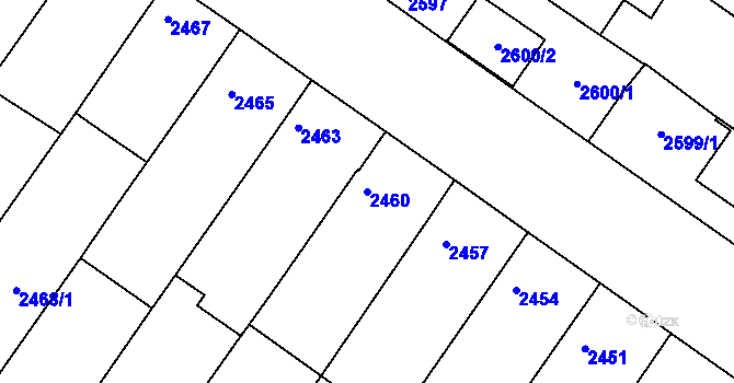 Parcela st. 2460 v KÚ Hluk, Katastrální mapa