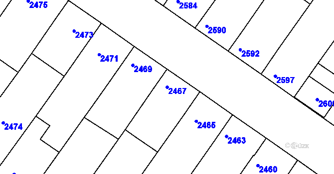 Parcela st. 2467 v KÚ Hluk, Katastrální mapa