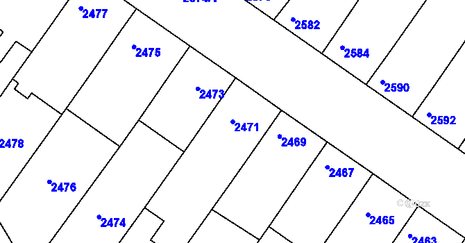 Parcela st. 2471 v KÚ Hluk, Katastrální mapa