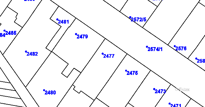 Parcela st. 2477 v KÚ Hluk, Katastrální mapa