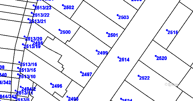 Parcela st. 2499 v KÚ Hluk, Katastrální mapa