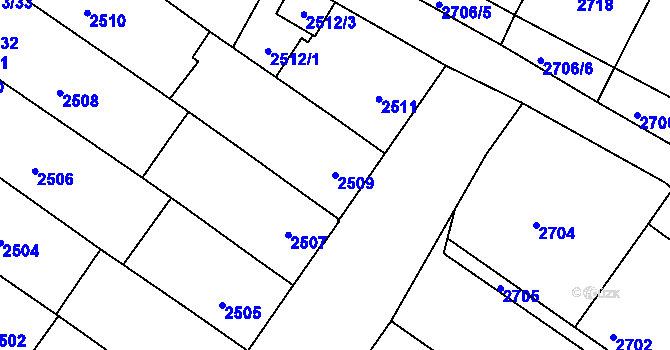 Parcela st. 2509 v KÚ Hluk, Katastrální mapa