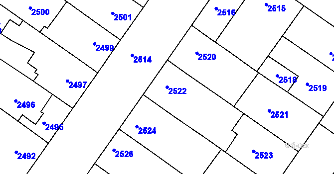 Parcela st. 2522 v KÚ Hluk, Katastrální mapa
