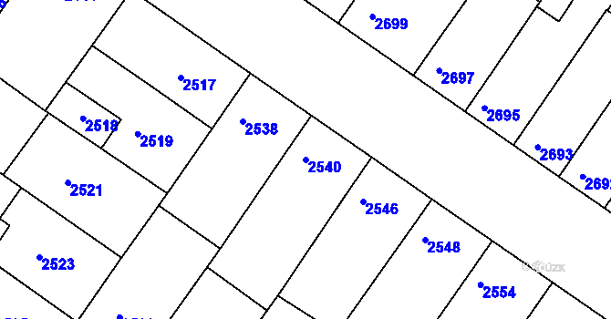 Parcela st. 2540 v KÚ Hluk, Katastrální mapa