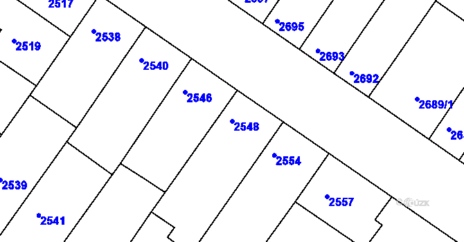 Parcela st. 2548 v KÚ Hluk, Katastrální mapa