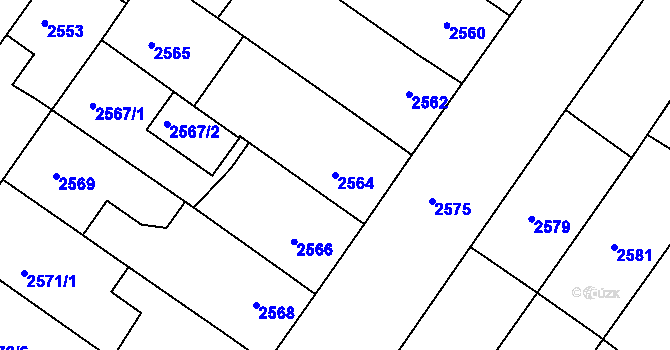 Parcela st. 2564 v KÚ Hluk, Katastrální mapa