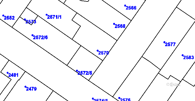 Parcela st. 2570 v KÚ Hluk, Katastrální mapa