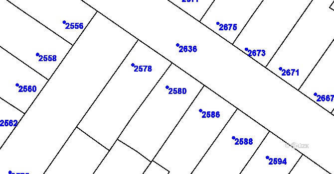 Parcela st. 2580 v KÚ Hluk, Katastrální mapa