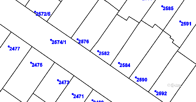 Parcela st. 2582 v KÚ Hluk, Katastrální mapa
