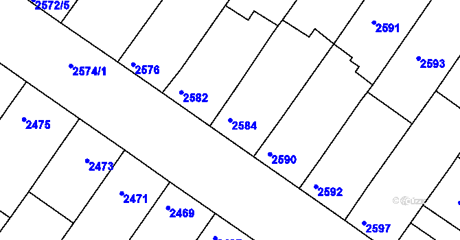 Parcela st. 2584 v KÚ Hluk, Katastrální mapa