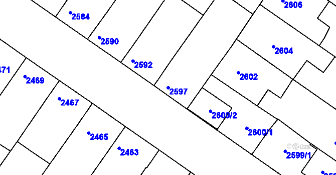Parcela st. 2597 v KÚ Hluk, Katastrální mapa