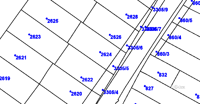 Parcela st. 2624 v KÚ Hluk, Katastrální mapa