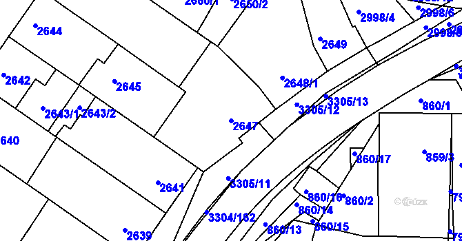 Parcela st. 2647 v KÚ Hluk, Katastrální mapa