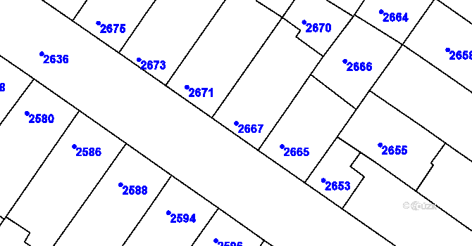 Parcela st. 2667 v KÚ Hluk, Katastrální mapa