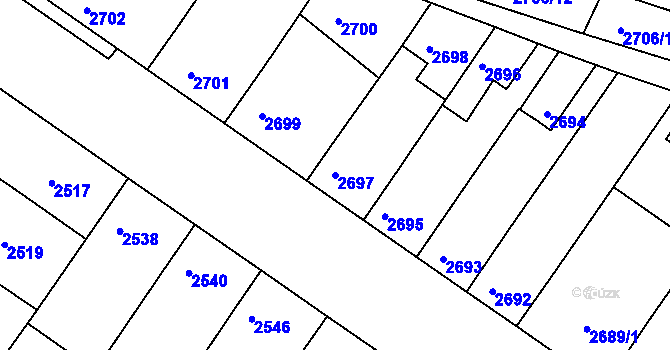 Parcela st. 2697 v KÚ Hluk, Katastrální mapa